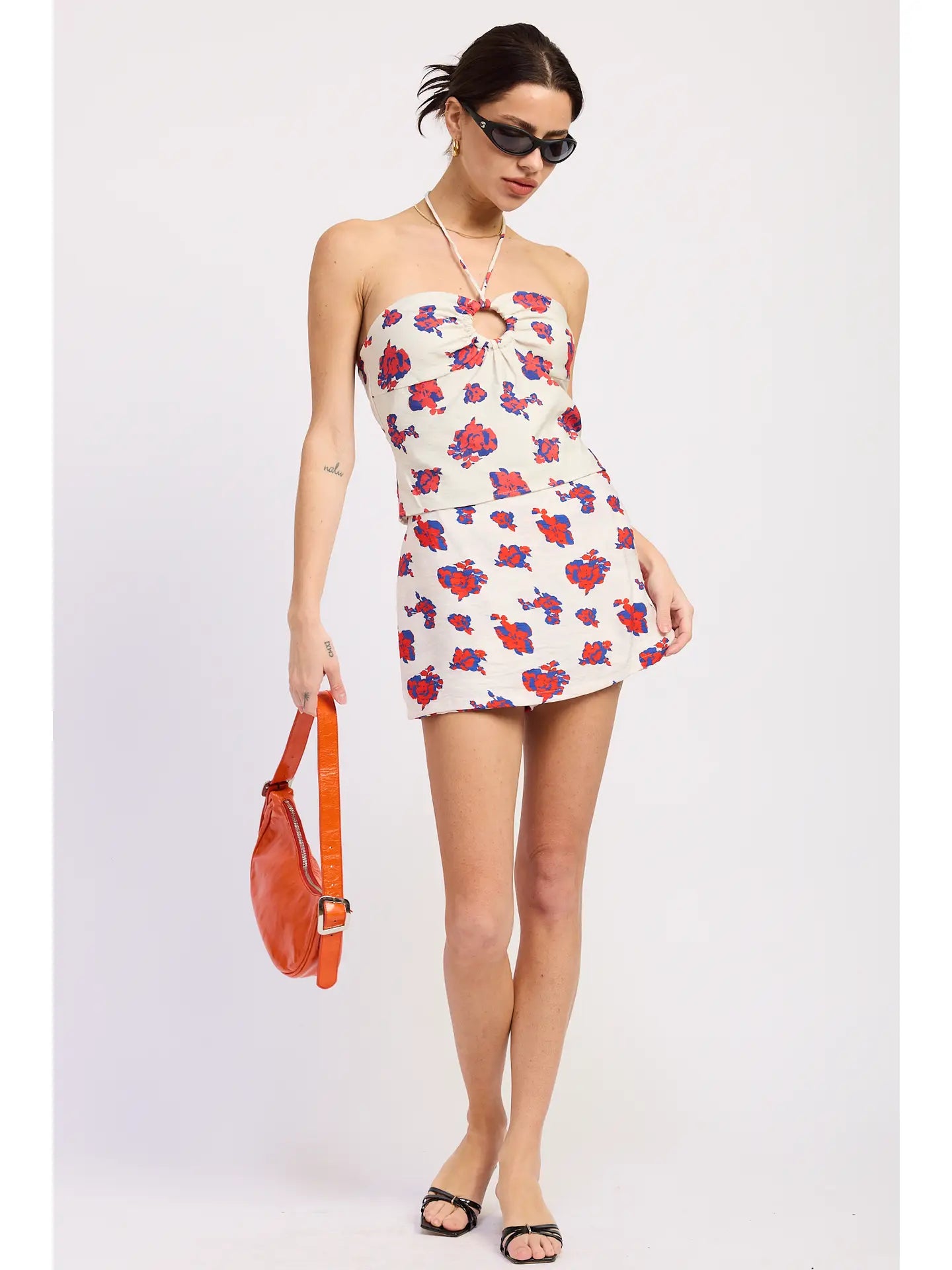 FLORAL RING HALTER TOP