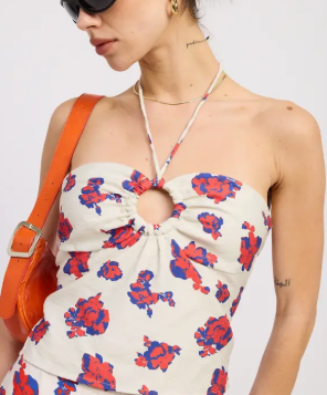 FLORAL RING HALTER TOP